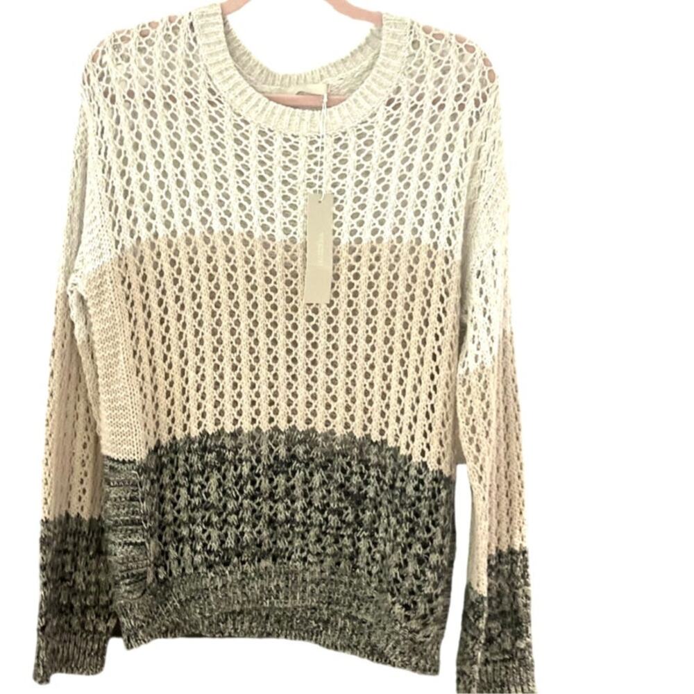 One Grey Day Open Knit Cotton/Cashmere/Silk Blend Oversized Slouchy Sweater sz M